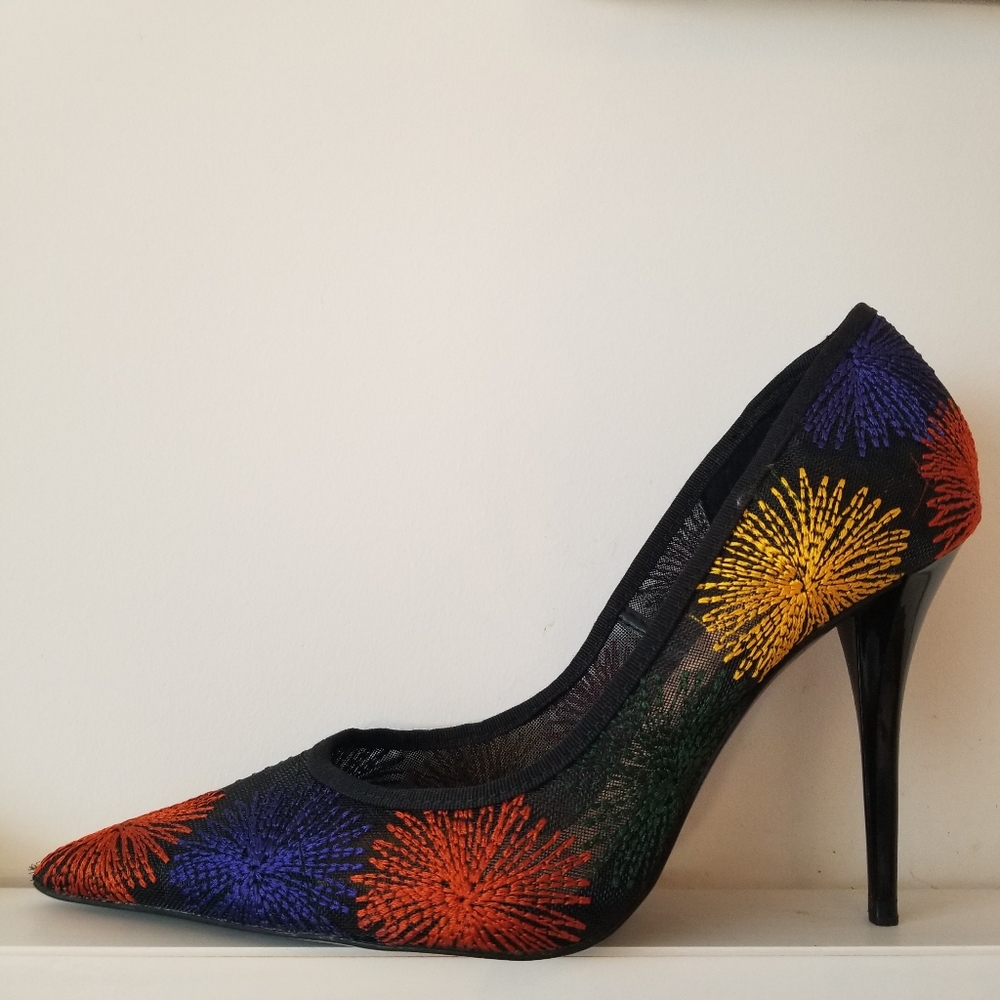 ZARA Trafaluc Pointed Toe Mesh Firework Embroidered Stiletto Heels
